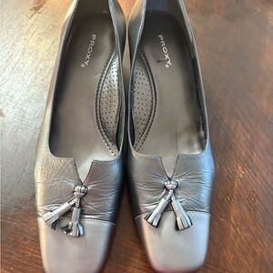 Silver blue metallic toned Flats with Tassel Detail and Squared Toe